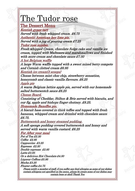 real tudor rose|tudor rose menu.